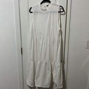 Cotton High Neck Tiered Midi Dress